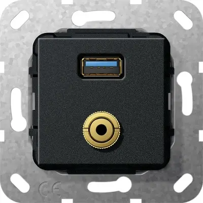 Gira USB 3.0 A M-Klinke Kpl. K-Peitsche Einsatz Schwarz m (568610)