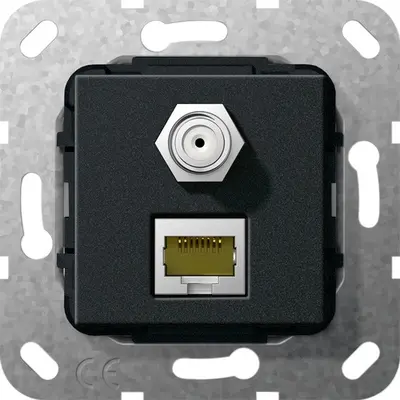 Gira MJ RJ45 Cat.6A 10 Gbit SAT-F-Buchse Kpl. Einsatz Schwarz m (569710)