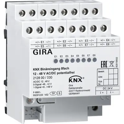 Gira binäreing. 8f 12 - 48 V AC/DC pot.frei KNX REG (212800)