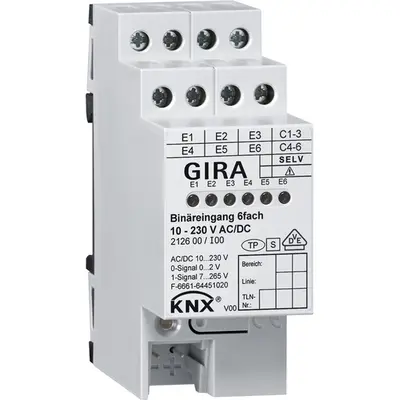 Gira binäreing. 6-fach 10 - 230 V AC/DC KNX REG (212600)