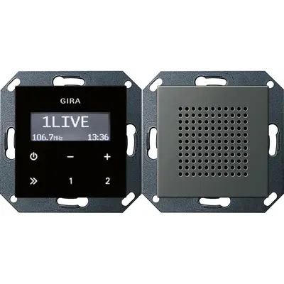 Gira Unterputz-Radio RDS schwarzglaslook mit Lautsprecher System 55 edelstahl (2280600)