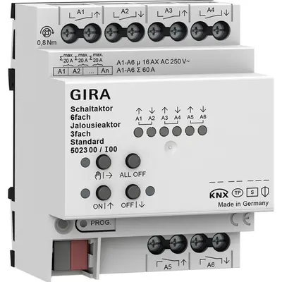 Gira schalt-/Jal.aktor 6-fach/3-fach 16 A REG Std KNX Secure (502300)