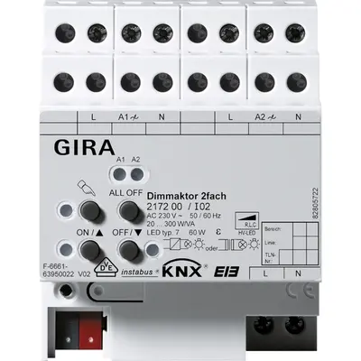 Gira dimmaktor 2-fach 2 x 300 W/VA KNX REG (217200)