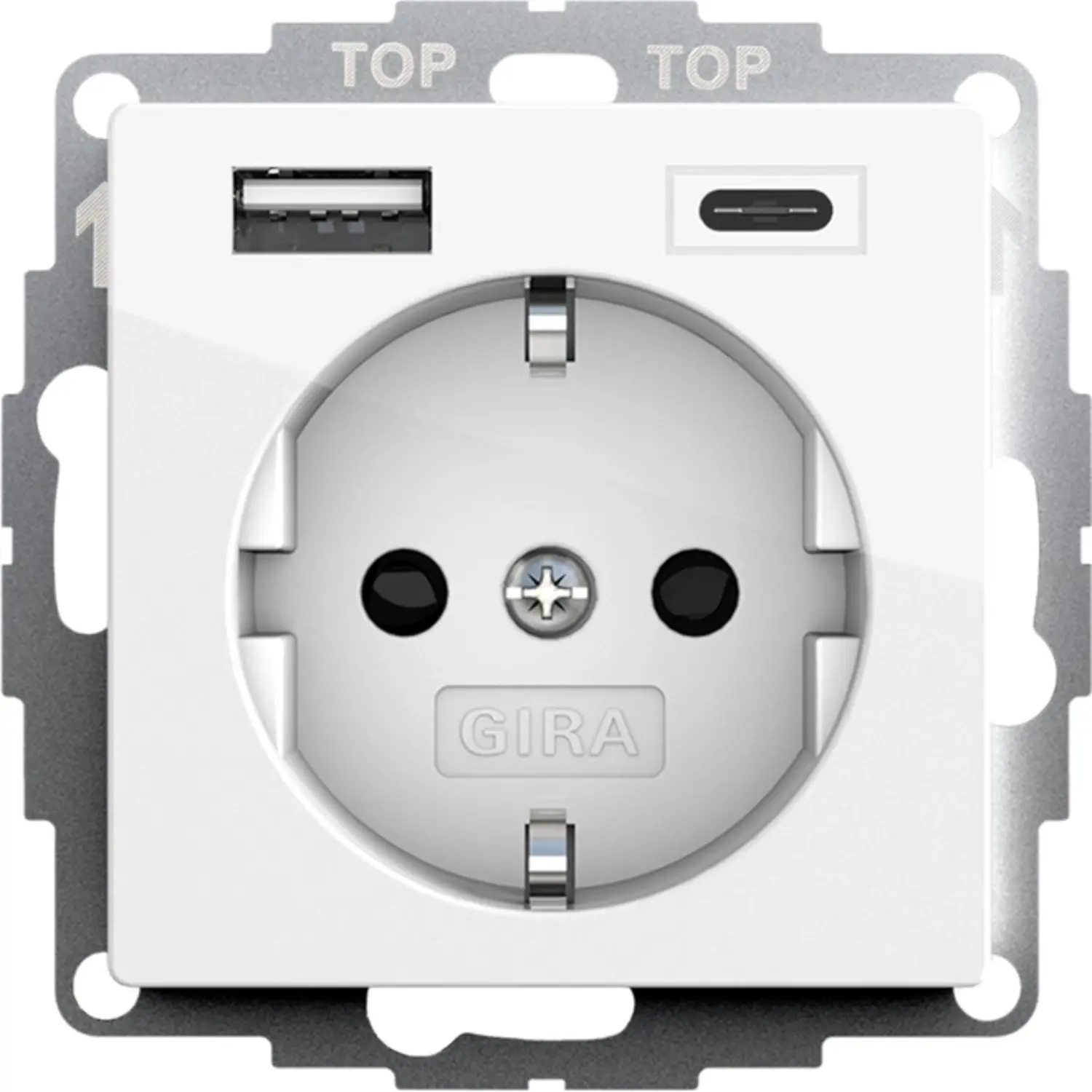 Gira Schuko-Steckdose USB-A und USB-C erhöhtem Berührungsschutz System 55  weiß glänzend 