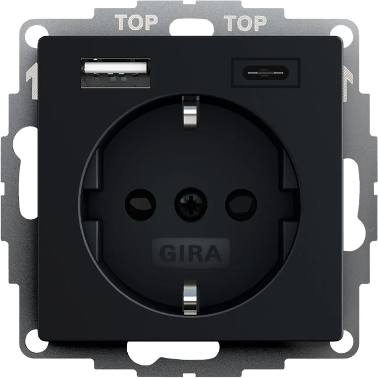Gira Schuko-Steckdose USB-A und USB-C erhöhtem Berührungsschutz System 55  weiß matt 