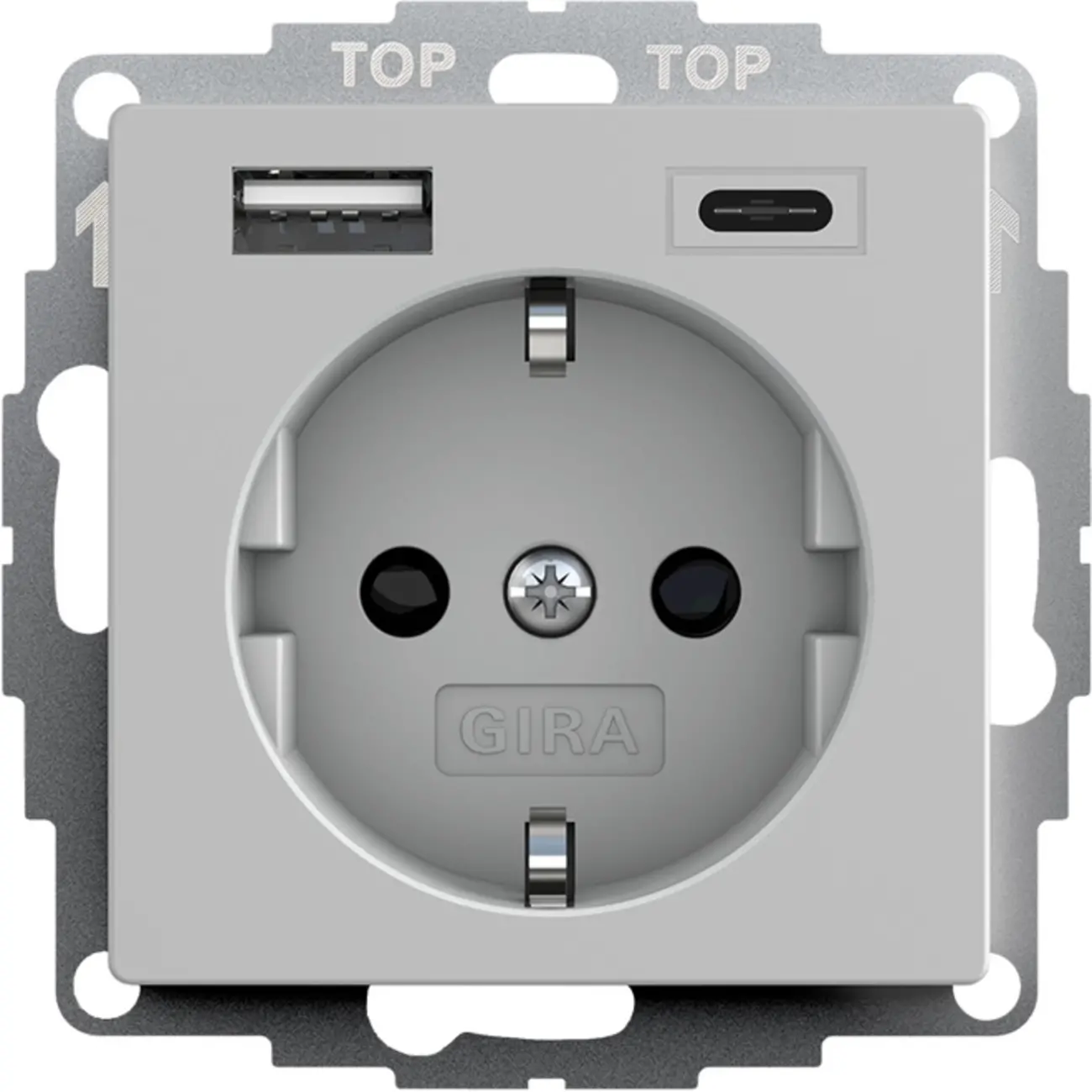 Gira Schuko-Steckdose USB-A und USB-C erhöhtem Berührungsschutz System 55  grau matt 