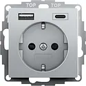 Gira Schuko-Steckdose USB-A und USB-C erhöhtem Berührungsschutz System 55 aluminium matt (245926)