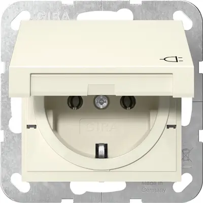 Gira Schuko-Steckdose mit Klappdeckel System 55 creme glänzend (445401)