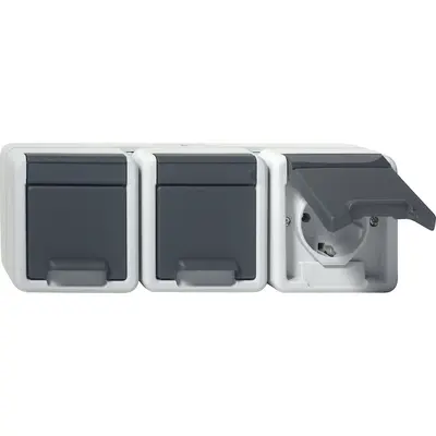 Gira Schuko-Steckdose 3-fach horizontal Klappdeckel Aufputz IP44 (478930)