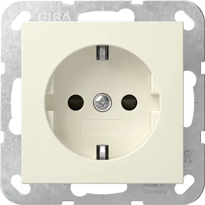 Gira Schuko-Steckdose erhöhtem Berührungsschutz und 6 mm² Erdungsklemme System 55 creme glänzend (498101)