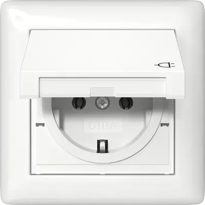 Gira Schuko-Steckdose Klappdeckel IP44 komplett System 55 weiß glänzend (415703)
