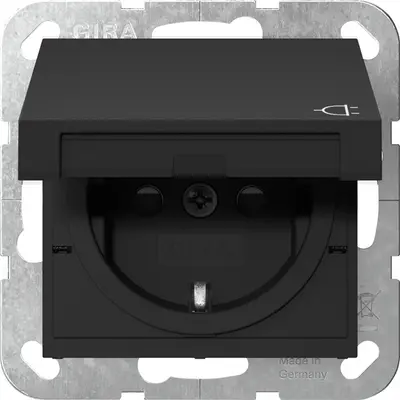 Gira Schuko-Steckdose erhöhtem Berührungsschutz mit Klappdeckel System 55 schwarz matt (4414005)