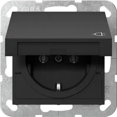 Gira Schuko-Steckdose mit Klappdeckel System 55 schwarz matt (4454005)