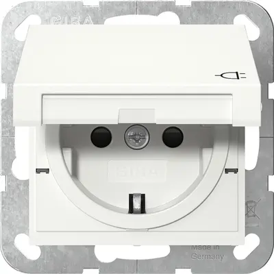 Gira Schuko-Steckdose erhöhtem Berührungsschutz mit Klappdeckel System 55 weiß glänzend (441403)