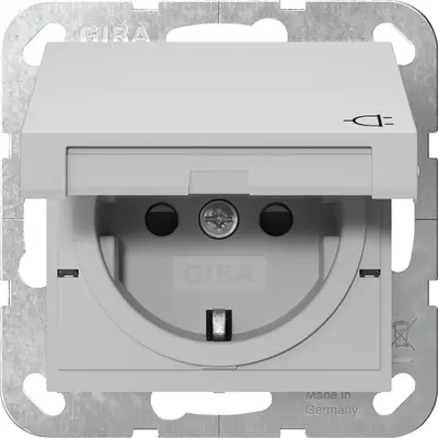 Gira Schuko-Steckdose erhöhtem Berührungsschutz mit Klappdeckel System 55 grau matt (4414015)