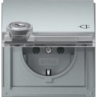Gira Schuko-Steckdose mit Klappdeckel Schloss und Beschriftungsfeld mit gleichen Schließungen TX44 aluminium (456965)