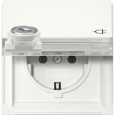 Gira Schuko-Steckdose mit Klappdeckel Schloss und Beschriftungsfeld mit gleichen Schließungen TX44 weiß (456966)