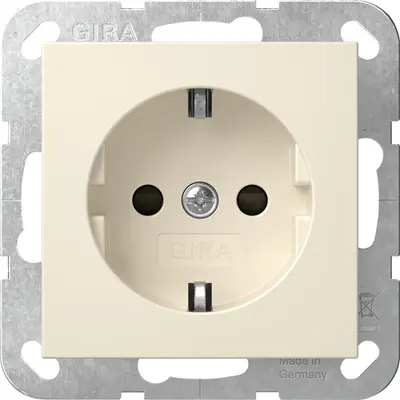 Gira Schuko-Steckdose erhöhtem Berührungsschutz ohne Befestigungskrallen System 55 creme glänzend (475501)