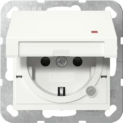 Gira Schuko-Steckdose erhöhtem Berührungsschutz Klappdeckel und Kontrollicht Systeem 55 weiß glänzend (455203)