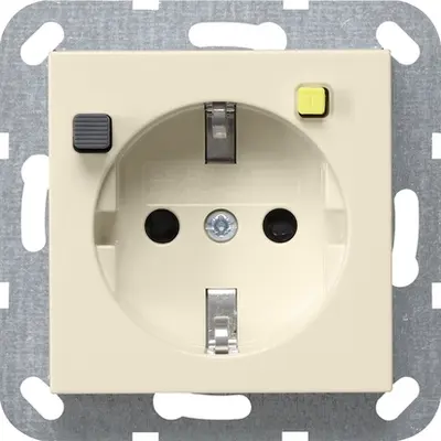 Gira FI-Schutzsteckdose 30 mA mit Shutter System 55 creme glänzend (267701)