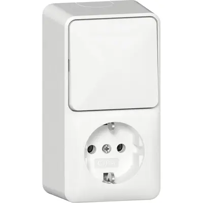 Gira Kombination Schalter und Schuko-Steckdose mit interner Montageplatte Aufputz weiß (417613)