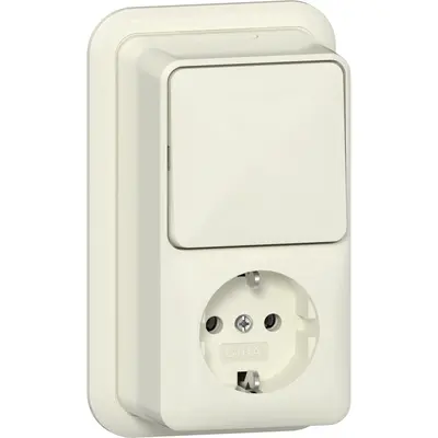 Gira Kombination Schalter und Schuko-Steckdose Aufputz creme (417610)