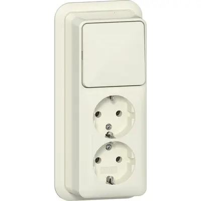Gira Kombination Schalter und 2fach Schuko-Steckdose Aufputz creme (418610)