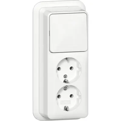 Gira Kombination Schalter und 2fach Schuko-Steckdose Aufputz weiß (418611)