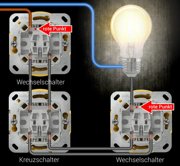 Gira Kreuzschalter verdrahten / anschließen