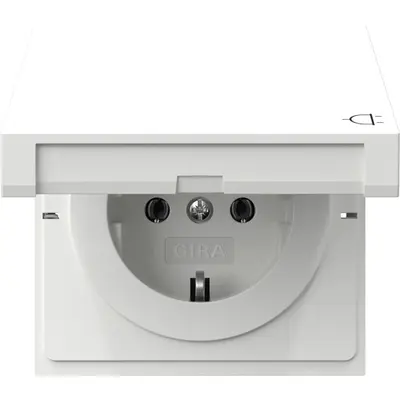 Gira Schuko-Steckdose mit Klappdeckel F100 weiß glänzend (445470)