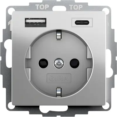 Gira Schuko-Steckdose USB-A und USB-C erhöhtem Berührungsschutz System 55 edelstahl (245927)