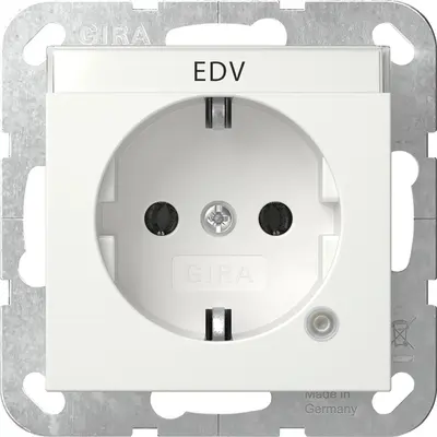 Gira Schuko-Steckdose mit Kontrolllicht und Beschriftungsfeld System 55 weiß glänzend (445203)