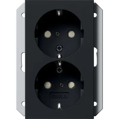 Gira Schuko-Steckdose 2-fach mit erhöhtem Berührungsschutz für 1-fach Unterputzdose System 55 schwarz matt (2731005)