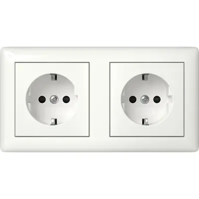 Gira Schuko-Steckdose set 2-fach mit erhöhtem Berührungsschutz komplett vorverdrahtet für Duo-Dose Standard 55 weiß glänzend (478603)