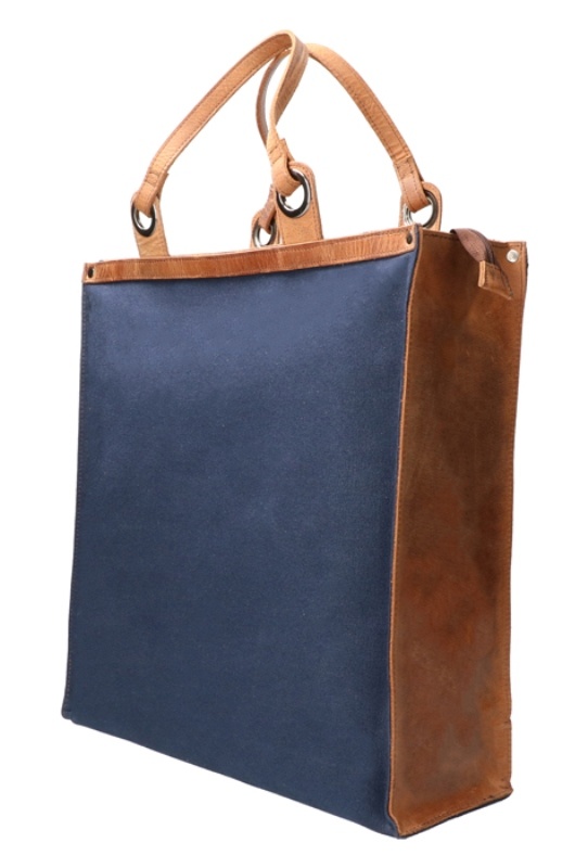 Revival Premium Bags shopper boodschappentas canvas met leer