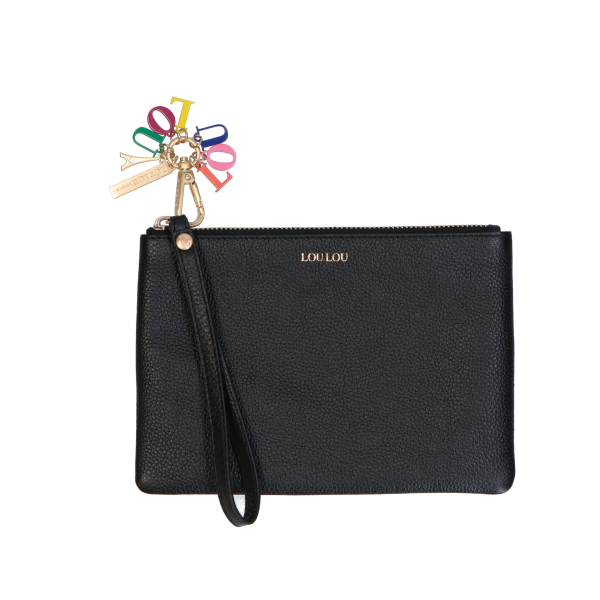 LouLou JJulie, zwart leren  clutch of etui met polsbandje