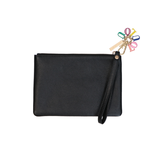 LouLou JJulie, zwart leren  clutch of etui met polsbandje