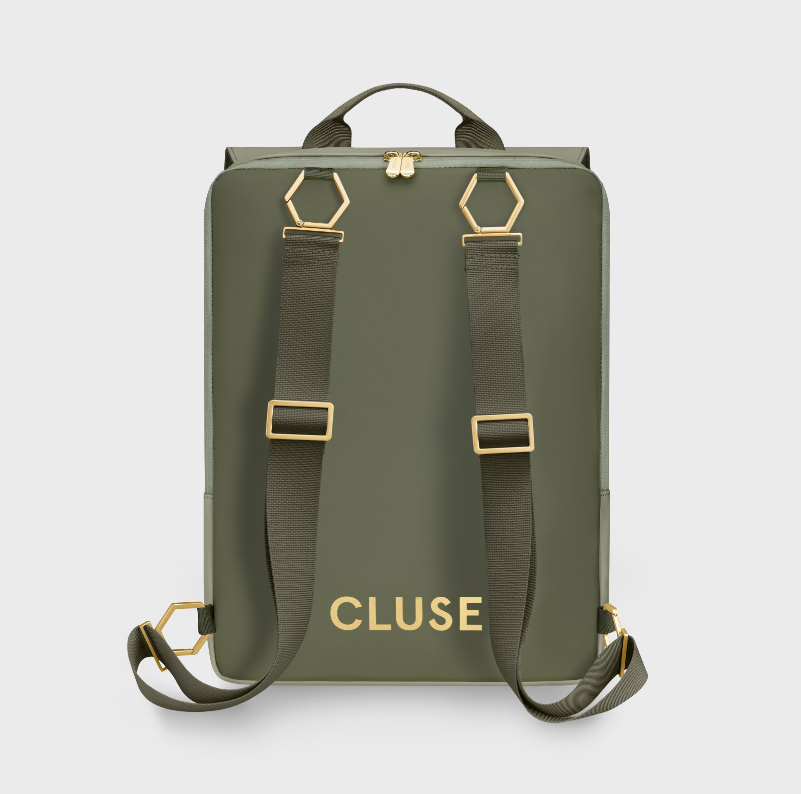 CLUSE Réversible Backpack, Light Green Olive, Gold Colour