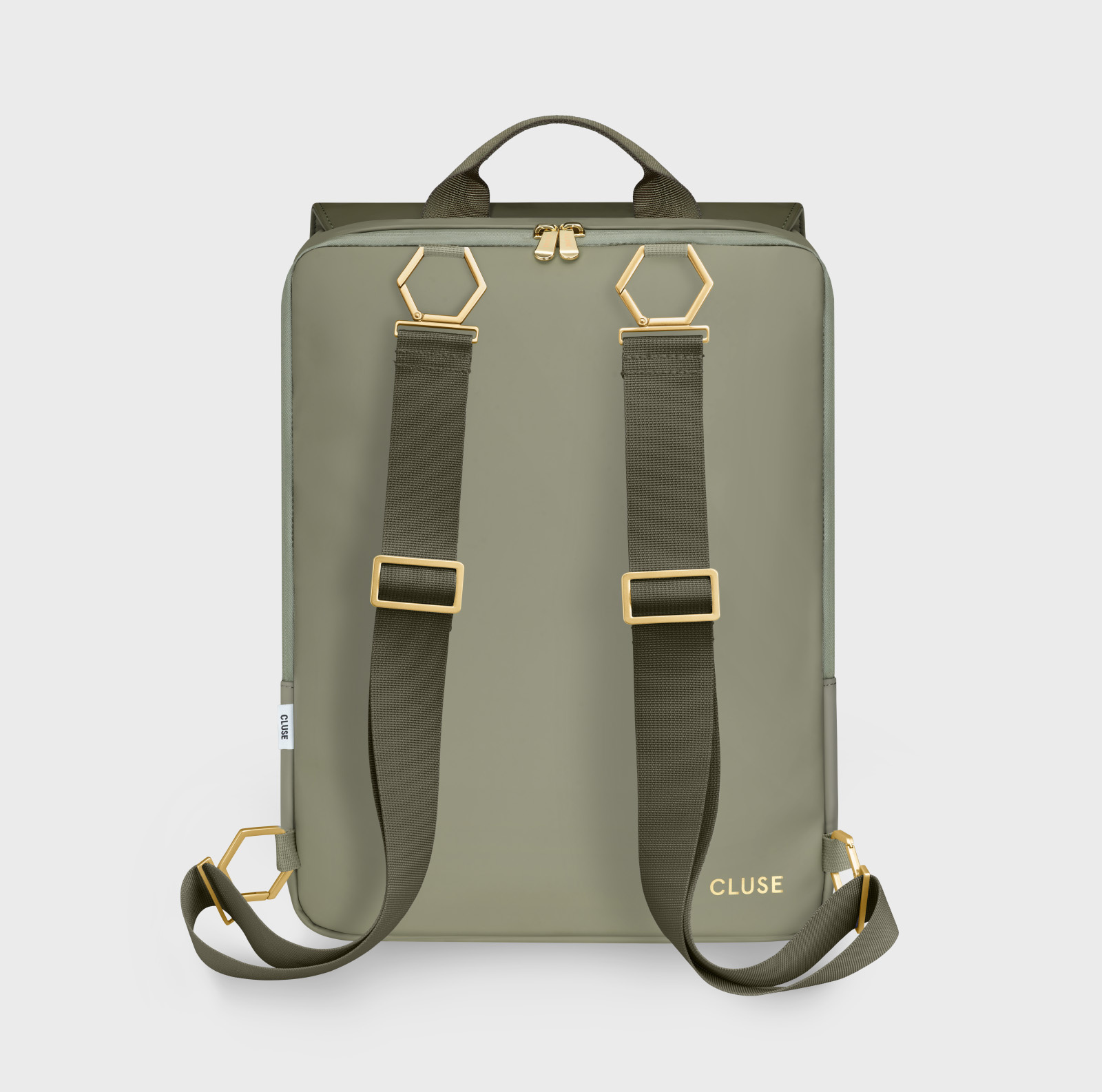 CLUSE Réversible Backpack, Light Green Olive, Gold Colour