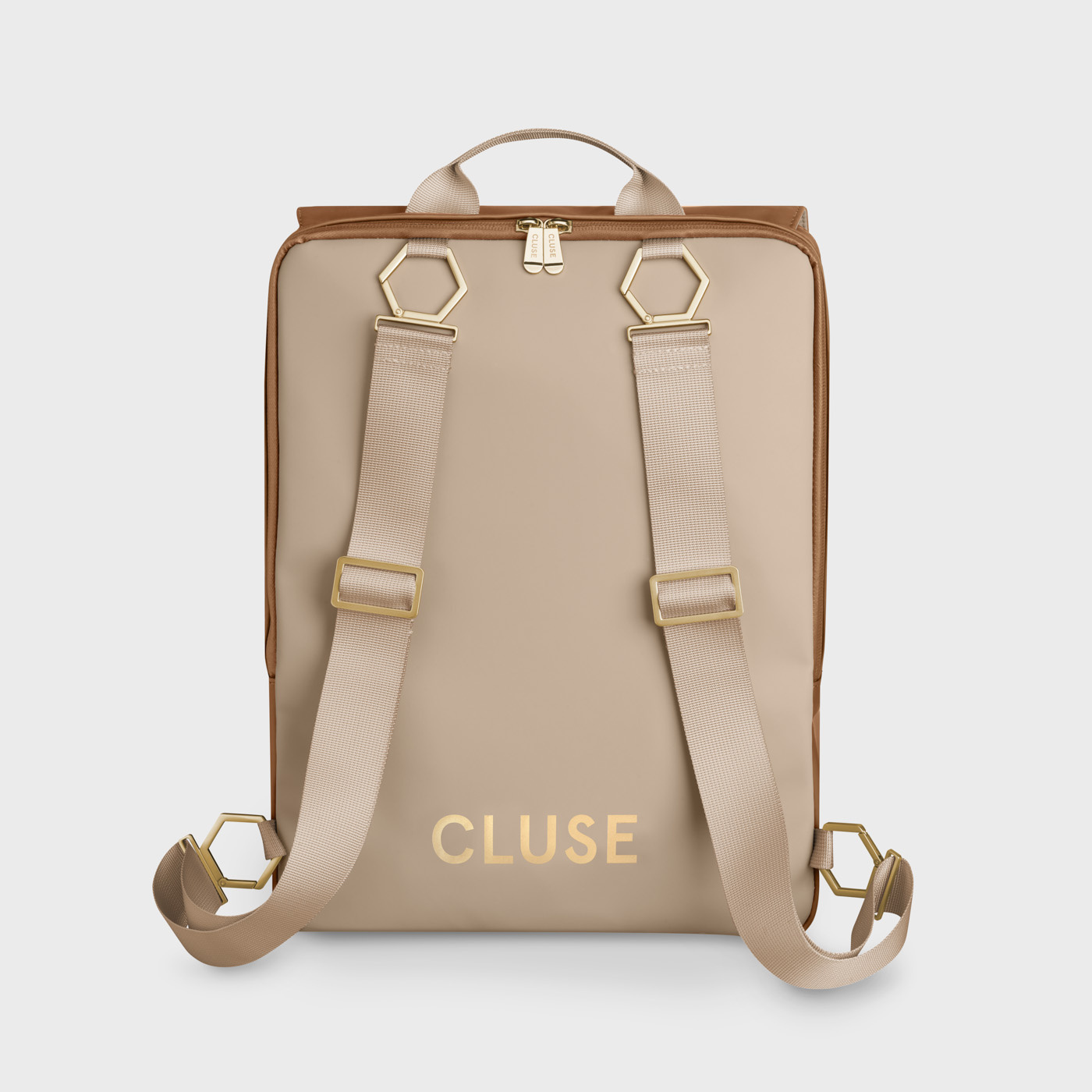 CLUSE Le Réversible Backpack, Camel Beige, Gold Colour