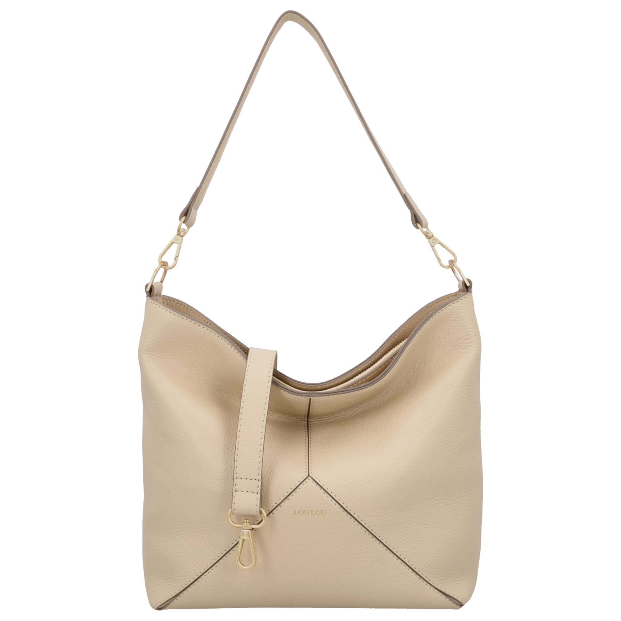LouLou SABINE, soepele hobo leren schoudertas beige