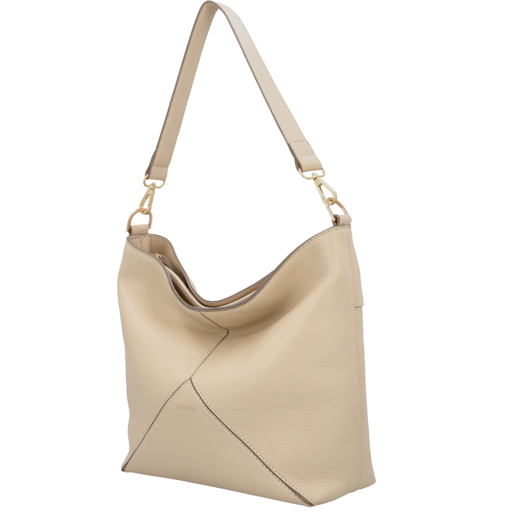 LouLou SABINE, soepele hobo leren schoudertas beige