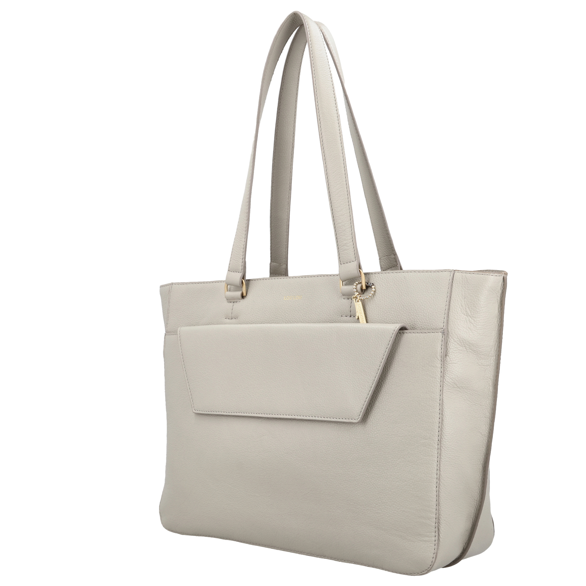 LouLou CELINE Fog Gold – Grijze leren laptoptas met gouden details