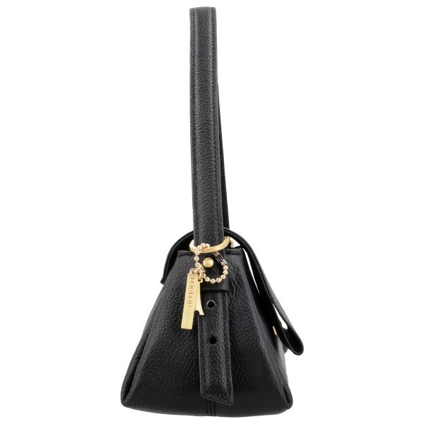 LouLou ISA Black Gold – Zwart leren overslag schoudertas