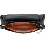 LouLou ISA Black Gold – Zwart leren overslag schoudertas