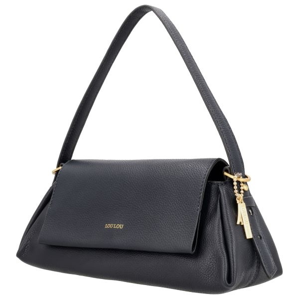 LouLou ISA Dark Blue Gold – Donkerblauwe leren overslag schoudertas