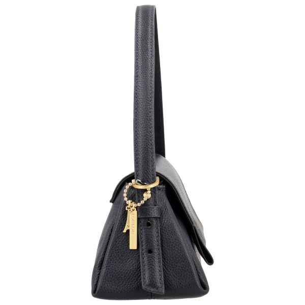 LouLou ISA Dark Blue Gold – Donkerblauwe leren overslag schoudertas