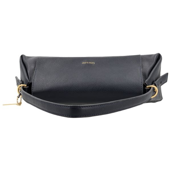 LouLou ISA Dark Blue Gold – Donkerblauwe leren overslag schoudertas