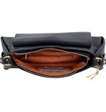 LouLou ISA Dark Blue Gold – Donkerblauwe leren overslag schoudertas