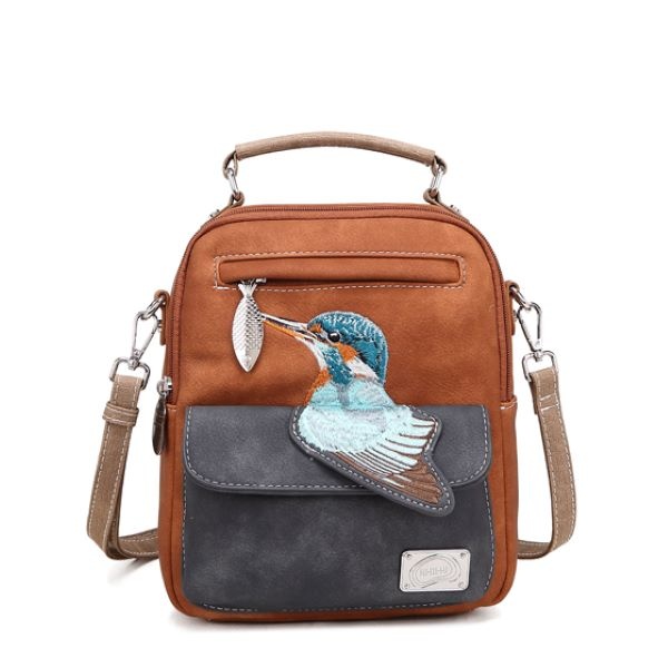 Hi Di Hi Schoudertas Traveller TRV13 cognac/d. grey